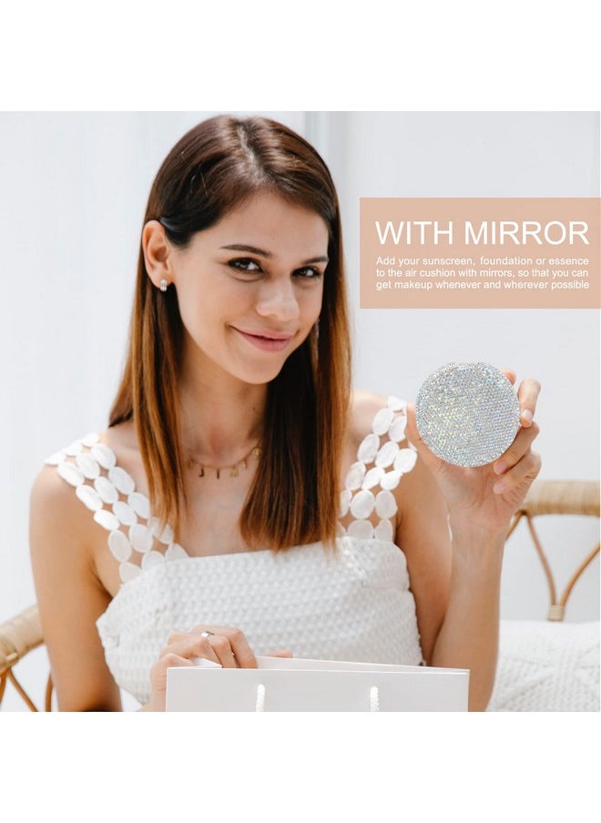 KEYPOWER - Makeup Powder Empty Box With Bling Diamond Loose Powder Compact Empty Container With Powder Puff And Mirror Refillable For Home Or Trip (White) - Image 1