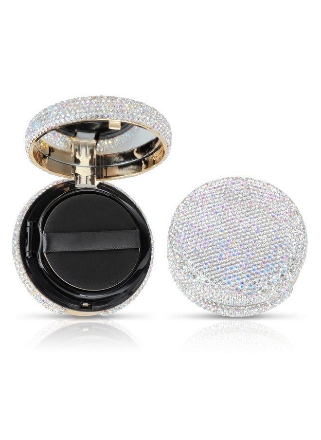 KEYPOWER - Makeup Powder Empty Box With Bling Diamond Loose Powder Compact Empty Container With Powder Puff And Mirror Refillable For Home Or Trip (White) - Image 1