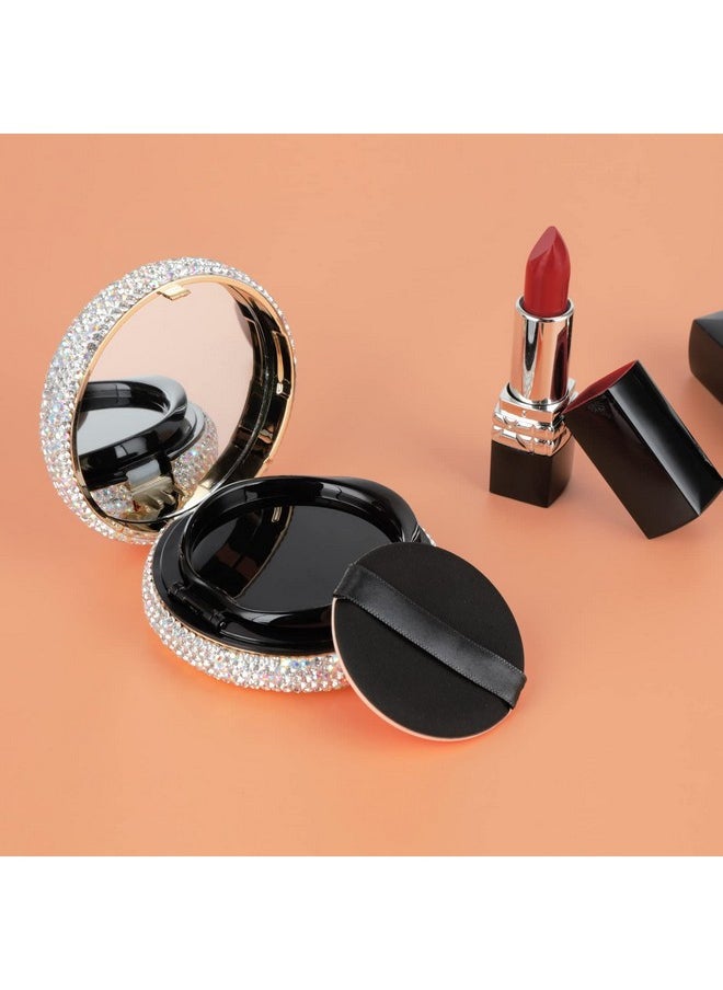 KEYPOWER - Makeup Powder Empty Box With Bling Diamond Loose Powder Compact Empty Container With Powder Puff And Mirror Refillable For Home Or Trip (White) - Image 1