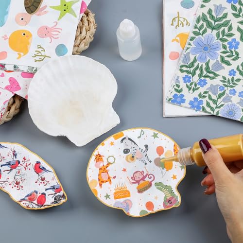 Fangoo 4-5'' 16Pcs Large Natural White Oyster Shells for Crafts 32Pcs Decoupage Paper Napkin Acrylic Paint Brush White Natural Sea Shells for Crafting Christmas Holiday Ornaments Jewelry Tray Decor - Image 4