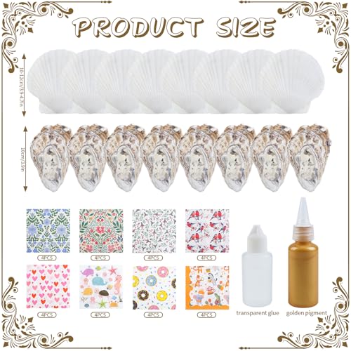 Fangoo 4-5'' 16Pcs Large Natural White Oyster Shells for Crafts 32Pcs Decoupage Paper Napkin Acrylic Paint Brush White Natural Sea Shells for Crafting Christmas Holiday Ornaments Jewelry Tray Decor - Image 2