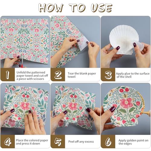 Fangoo 4-5'' 16Pcs Large Natural White Oyster Shells for Crafts 32Pcs Decoupage Paper Napkin Acrylic Paint Brush White Natural Sea Shells for Crafting Christmas Holiday Ornaments Jewelry Tray Decor - Image 3