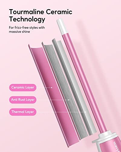 Wavytalk 3/8 Inch Small Curling Wand, Wand Curling Iron for Short & Long Hair, Ceramic Barrel with Adjustable Temperature, Heat Resistant Glove Included (Rose Pink) - Image 4