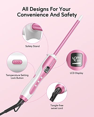 Wavytalk 3/8 Inch Small Curling Wand, Wand Curling Iron for Short & Long Hair, Ceramic Barrel with Adjustable Temperature, Heat Resistant Glove Included (Rose Pink) - Image 5