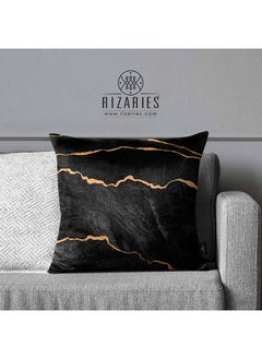 RIZARIES SuperSoft Marble Black Gold Throw Cushion  - Image 1