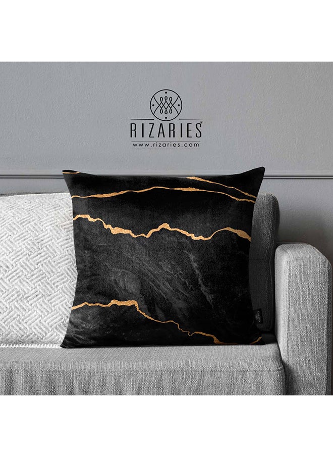 RIZARIES SuperSoft Marble Black Gold Throw Cushion  - Image 1