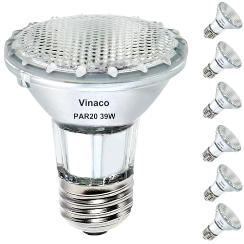 Vinaco PAR20 Flood Light Bulb, 6 Pack PAR20 Flood 39W 120V 480 Lumens (50W Equivalent), Long Lifespan Halogen 39W PAR 20 Dimmable with Warm White 2800K, PAR 20 Halogen Flood Light with E26 Base - Image 1