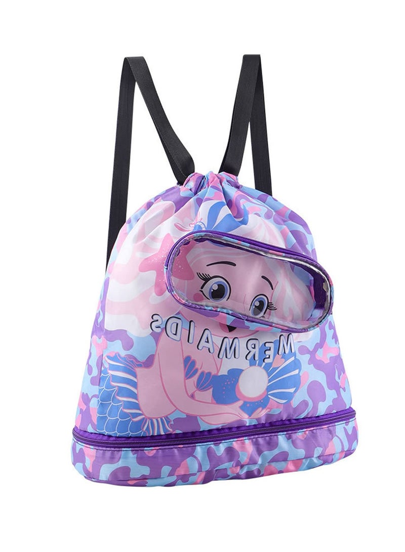 Lightweight Waterproof Drawstring Bag for Kids Perfect for Swimming Yoga Gym Travel with Zipper Pocket and Shoe Compartment - Image 1