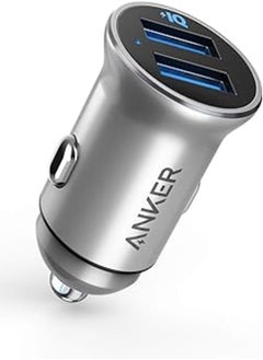 Anker شاحن سيارة، Anker Mini 24W 4.8A شاحن سيارة مزدوج USB معدني، محول سيارة PowerDrive 2 Alloy Flush Fit مع مصباح LED أزرق، لهاتف iPhone 11/XR/Xs/Max/X/8/7/Plus، iPad Pro/Air 2/Mini، Galaxy، LG، HTC والمزيد 