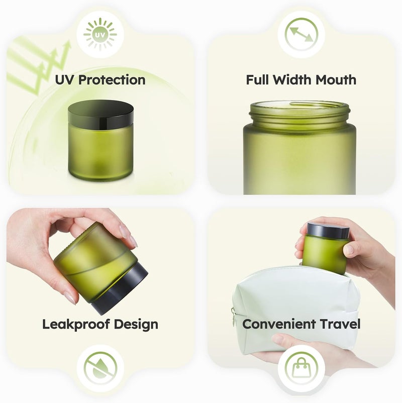 Tecohouse برطمانات زجاجية من Tecohouse سعة 4 أونصات مع أغطية، عبوة تحتوي على 48 برطمانًا باللون الأخضر، مزودة بأغطية وملصقات بيضاء وطبقات داخلية، حاويات شفافة محكمة الإغلاق لتخزين التوابل والكريمات والمراهم. - Image 4
