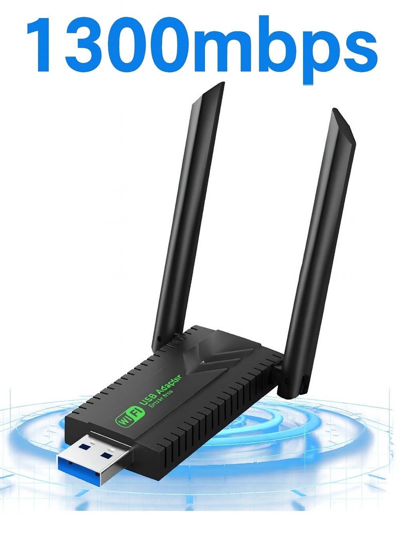 إكس ليفيل محول واي فاي USB لاسلكي، جهاز استقبال خارجي للشبكة اللاسلكية بسرعة 1300 ميجابت في الثانية بسرعة 2.4/5 جيجا هرتز، دونجل واي فاي ثنائي النطاق 5 ديسيبل للكمبيوتر/سطح المكتب/الكمبيوتر اللوحي/الكمبيوتر المحمول - Image 1