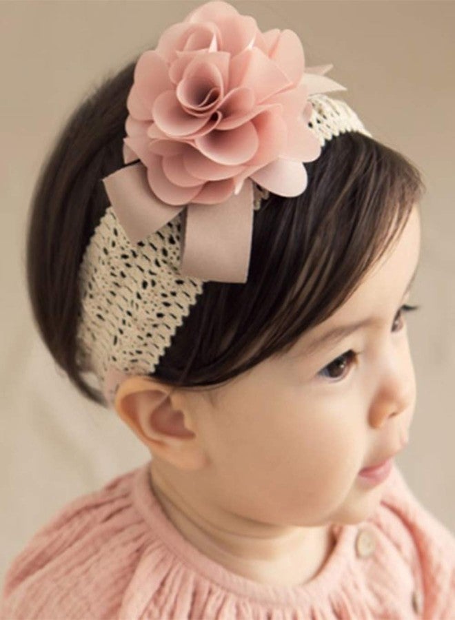 Denifery Baby Girls Cute Headband Elastic Lace Hair Band Pink Flower Headband Hair Accessories - Image 1