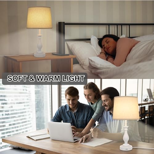 LALISU Farmhouse Table Lamp Touch Control 3-Way Dimmable Table Lamp, Modern Nightstand Lamp with 2 USB Port Bedside Desk Lamp with Fabric Shade for Living Room Bedroom Hotel (Pack 1-Off White) - Image 4