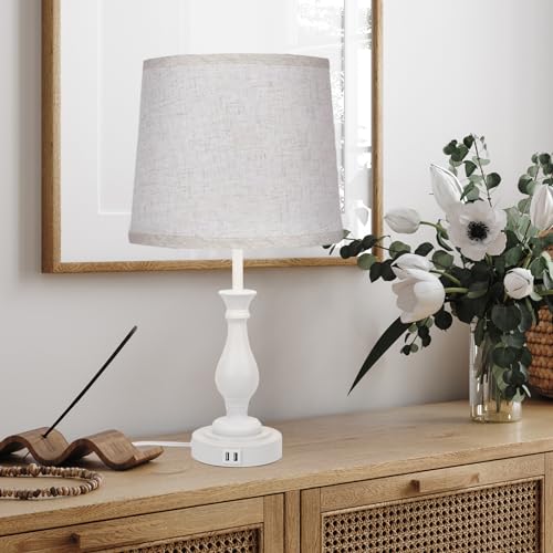 LALISU Farmhouse Table Lamp Touch Control 3-Way Dimmable Table Lamp, Modern Nightstand Lamp with 2 USB Port Bedside Desk Lamp with Fabric Shade for Living Room Bedroom Hotel (Pack 1-Off White) - Image 5