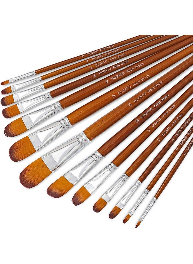 DUGATO Artist Filbert Paint Brushes Set 13pcs, Soft Anti-Shedding Nylon Hair Wood Long Handle for Acrylic Oil Watercolor Gouache Paint by Numbers (13pcs) - Image 1