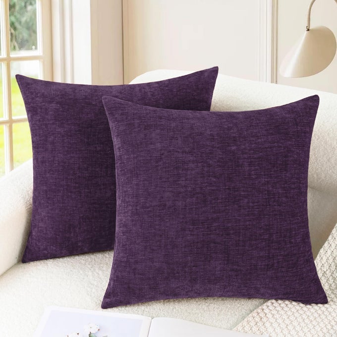 THROW PILLOW COVERS DECORATIVE 22 X 22 INCHES PACK OF 2 COZY CHENILLE CUSHION CASES FOR COUCH SOFA BED LIVING ROOM HOME PLUM PURPLE