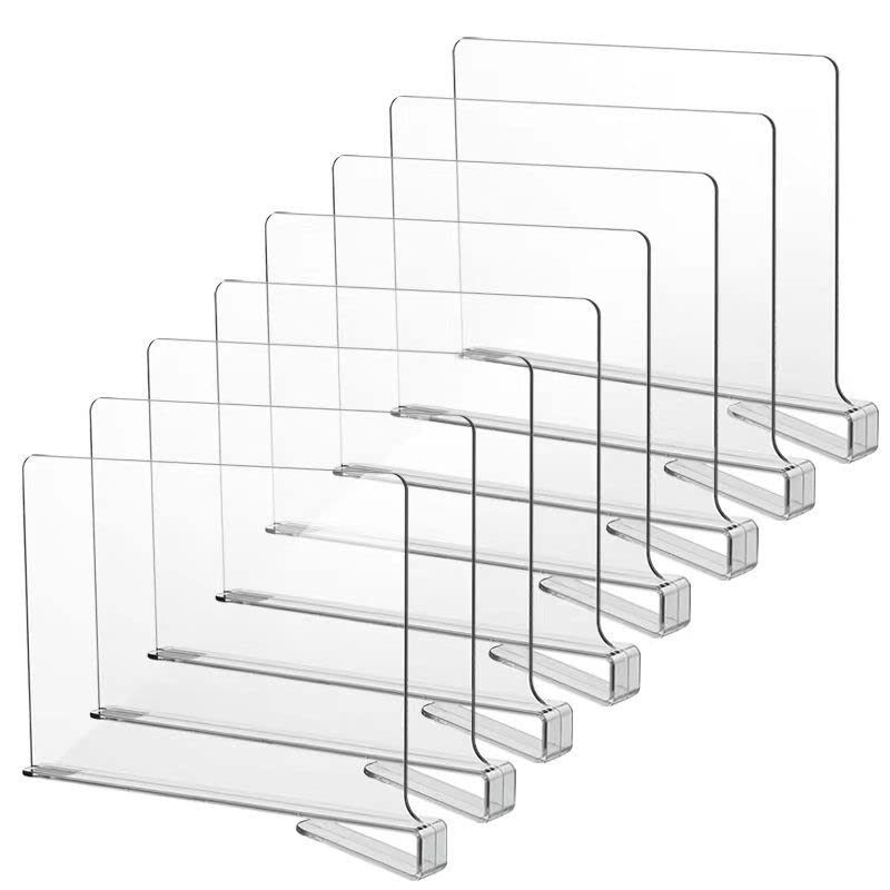 LikeU 8 PCS Acrylic Shelf Dividers for ClosetsWood Shelf DividersClear Shelf SeparatorsPerfect for Clothes Organizer and Bedroom Kitchen Cabinets Shelf Storage and Organization
