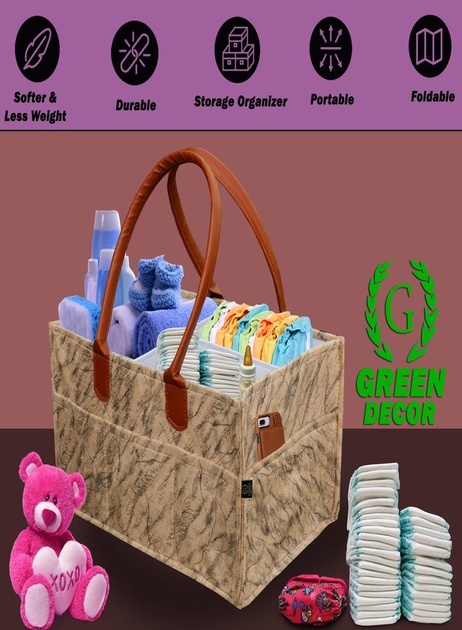 GREEN DECOR - 400 GSM Felt Designer Diaper Bag With Handles for Smart Mothers, Baby Diaper & Wipes Caddy Organizers,Nursery Storage Foldable & Portable (Marble Print, Sepia Color, 15X10X8 Inches) - Image 5