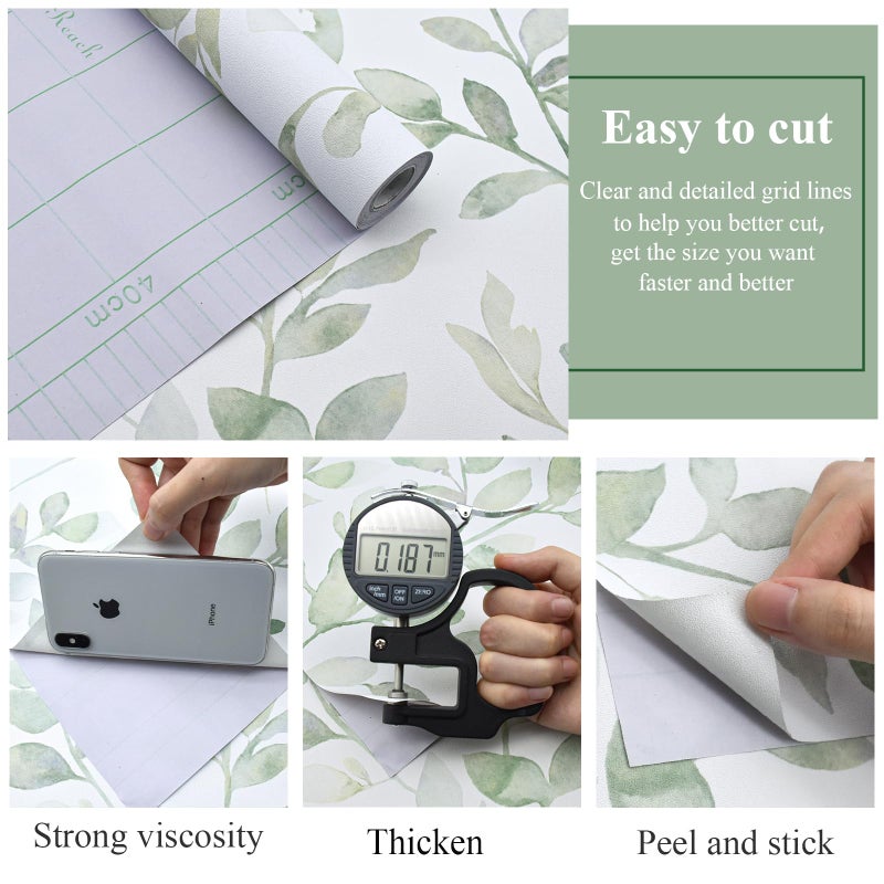 MelunMer Modern Leaf Peel and Stick Wallpaper Boho Green Contact Paper for Cabinets Self-Adhesive Removable Wallpaper for Bedroom Decor Botanical Contact Paper Bathroom Waterproof 78.8inL17.3inW - Image 3