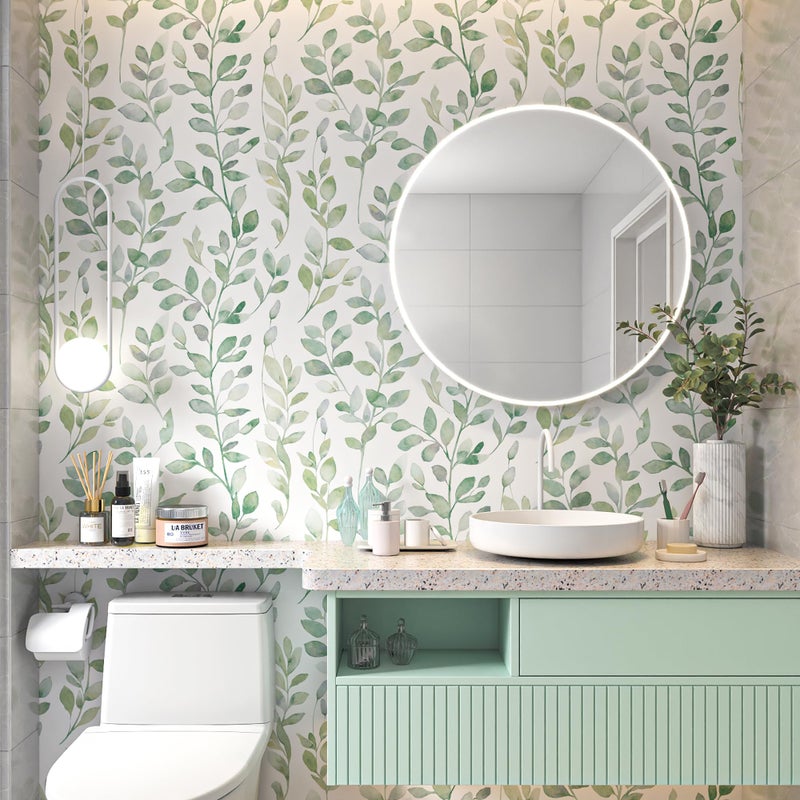 MelunMer Modern Leaf Peel and Stick Wallpaper Boho Green Contact Paper for Cabinets Self-Adhesive Removable Wallpaper for Bedroom Decor Botanical Contact Paper Bathroom Waterproof 78.8inL17.3inW - Image 4