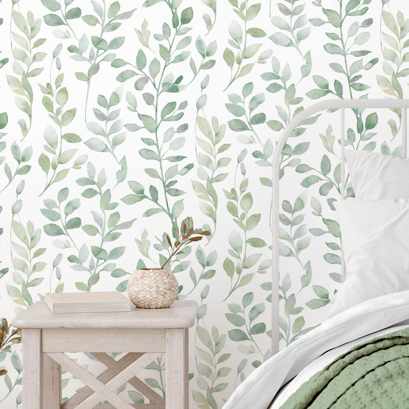 MelunMer Modern Leaf Peel and Stick Wallpaper Boho Green Contact Paper for Cabinets Self-Adhesive Removable Wallpaper for Bedroom Decor Botanical Contact Paper Bathroom Waterproof 78.8inL17.3inW - Image 2