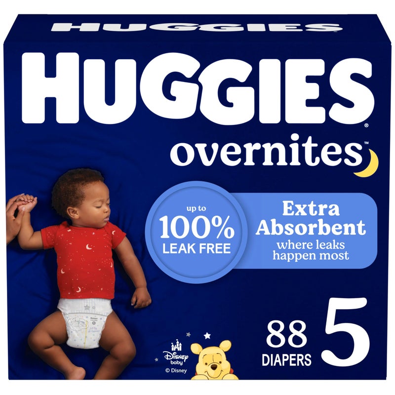 Huggies Size 5 Overnites Baby Diapers: Overnight Diapers, Size 5 (27+ lbs), 88 Ct, Packaging May Vary - Image 1