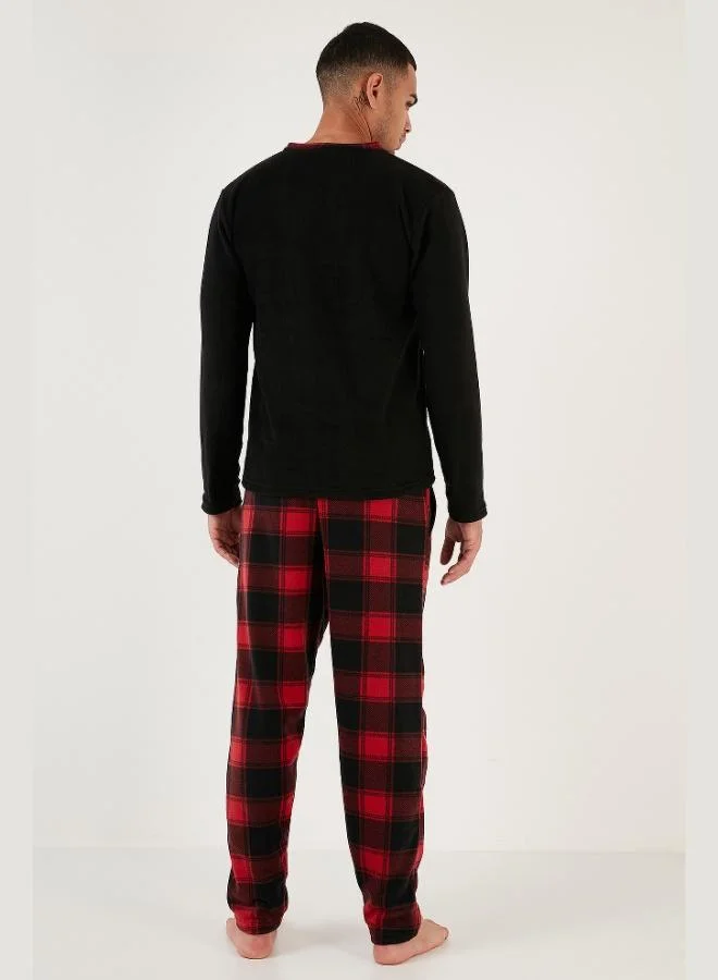 Buratti  Buratti Plaid Regular Fit Crew Neck Winter Polar Fleece Pajama Set Men's PAJAMAS SET 609610013W4 for Men | Best Price UAE