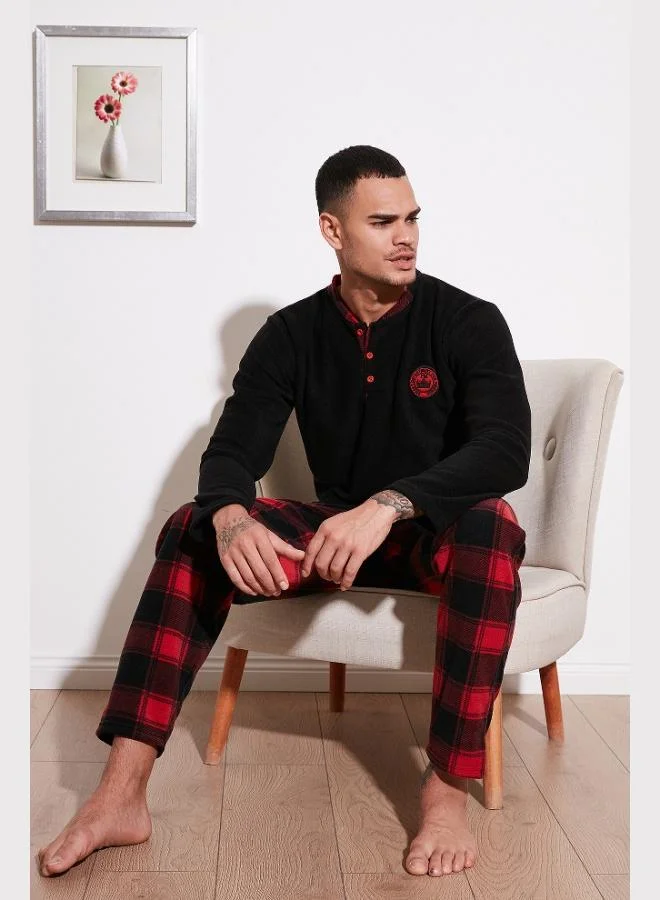 Buratti Plaid Regular Fit Crew Neck Winter Polar Fleece Pajama Set Men's PAJAMAS SET 609610013W4