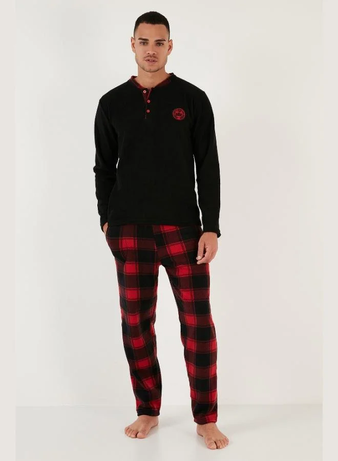 Buratti  Buratti Plaid Regular Fit Crew Neck Winter Polar Fleece Pajama Set Men's PAJAMAS SET 609610013W4 for Men | Best Price UAE