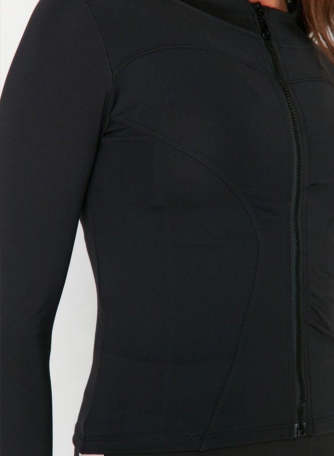 trendyol Black Body-fitting Zippered Stand Collar Knitted Sports Jacket/Sweatshirt - Image 3