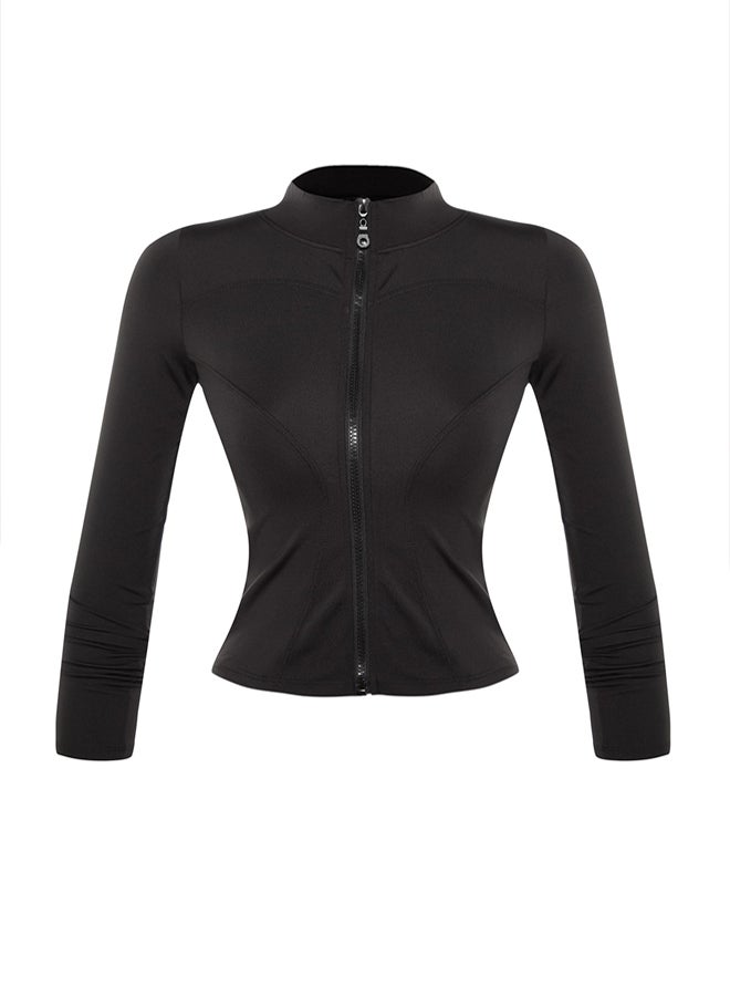 trendyol Black Body-fitting Zippered Stand Collar Knitted Sports Jacket/Sweatshirt - Image 5