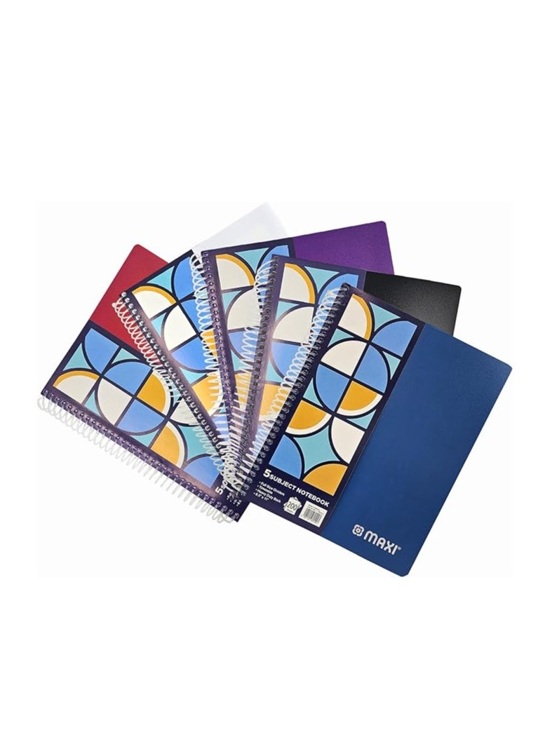 Maxi - Maxi Spiral Polypropylene 5-Subject Notebook, 11" x 8.5", 200 Sheets, Assorted Colors, PPSUB5 - Image 1