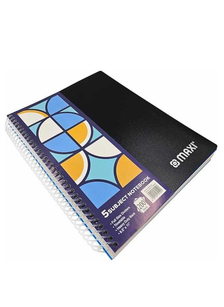 Maxi - Maxi Spiral Polypropylene 5-Subject Notebook, 11" x 8.5", 200 Sheets, Assorted Colors, PPSUB5 - Image 1