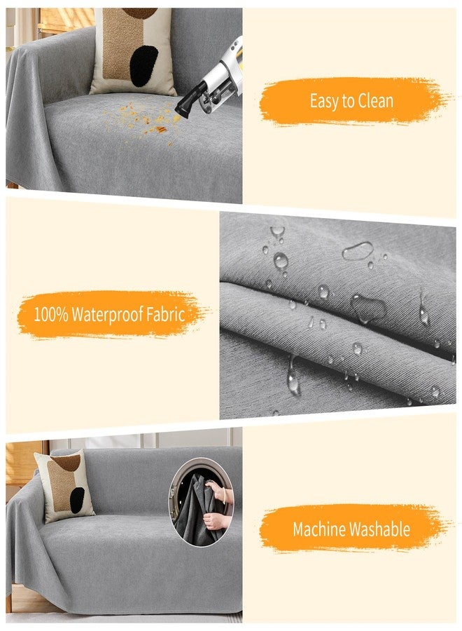 DEEPDREAM Deep Dream Cat-Scratch Resistant Couch Cover, Waterproof Sofa Cover for 3 Cushion Couch Washable, Pet Friendly Couch Protectors Anti Slip Thickened Sofa Slipcovers for Dogs Pets,91" x 134",Light Grey - Image 4