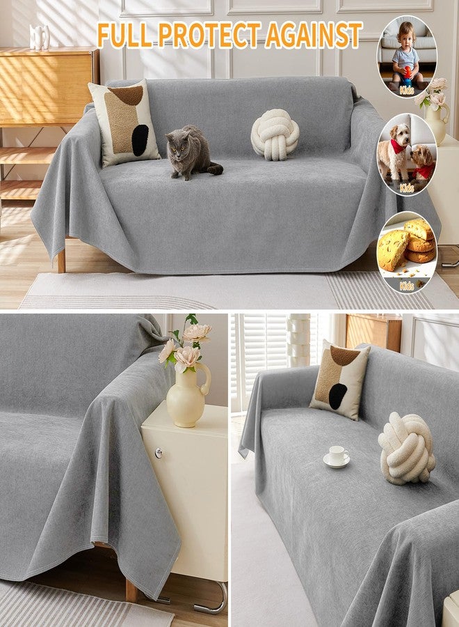 DEEPDREAM Deep Dream Cat-Scratch Resistant Couch Cover, Waterproof Sofa Cover for 3 Cushion Couch Washable, Pet Friendly Couch Protectors Anti Slip Thickened Sofa Slipcovers for Dogs Pets,91" x 134",Light Grey - Image 5
