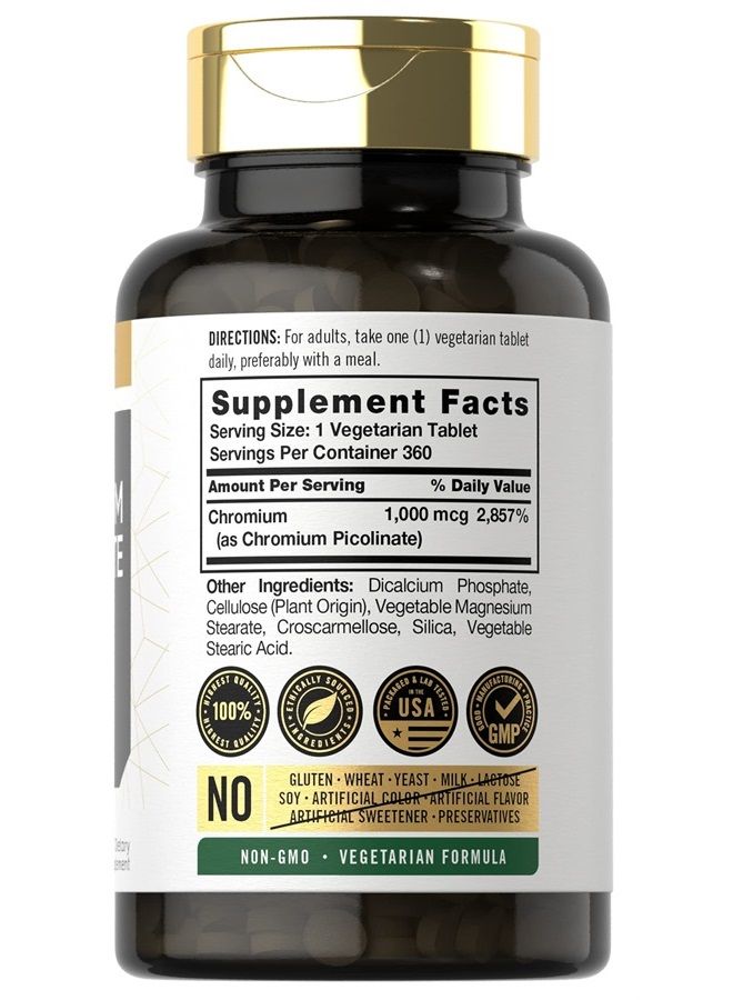 Carlyle بيكولينات الكروم 1000 ميكروجرام | 360 قرص | نباتي، غير معدّل وراثيًا، خالي من الغلوتين - Image 2
