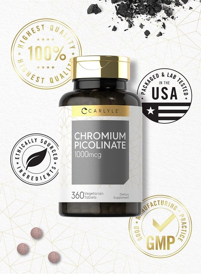 Carlyle بيكولينات الكروم 1000 ميكروجرام | 360 قرص | نباتي، غير معدّل وراثيًا، خالي من الغلوتين - Image 5