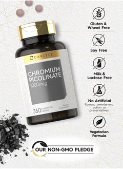 CARLYLE Chromium Picolinate 1000mcg | 360 Tablets | Vegetarian, Non-GMO, Gluten Free  - Image 4