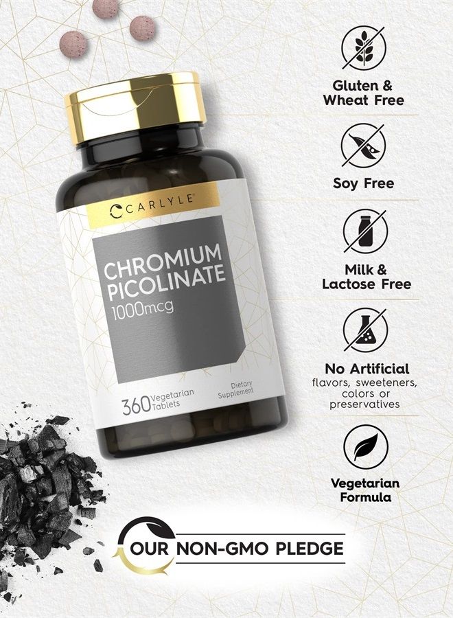 Carlyle بيكولينات الكروم 1000 ميكروجرام | 360 قرص | نباتي، غير معدّل وراثيًا، خالي من الغلوتين - Image 4