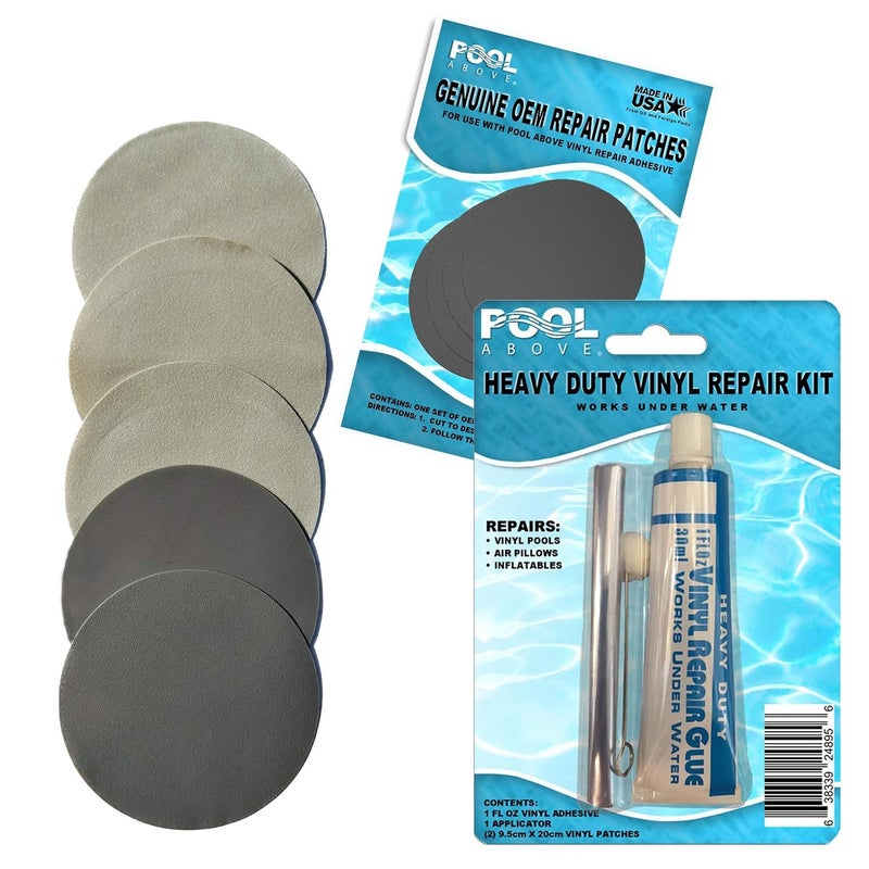 Pool Above مجموعة إصلاح لفرشة هواء Durabeam Single Fiber Tech | غراء الفينيل | رقع رمادية وبيجية - Image 1
