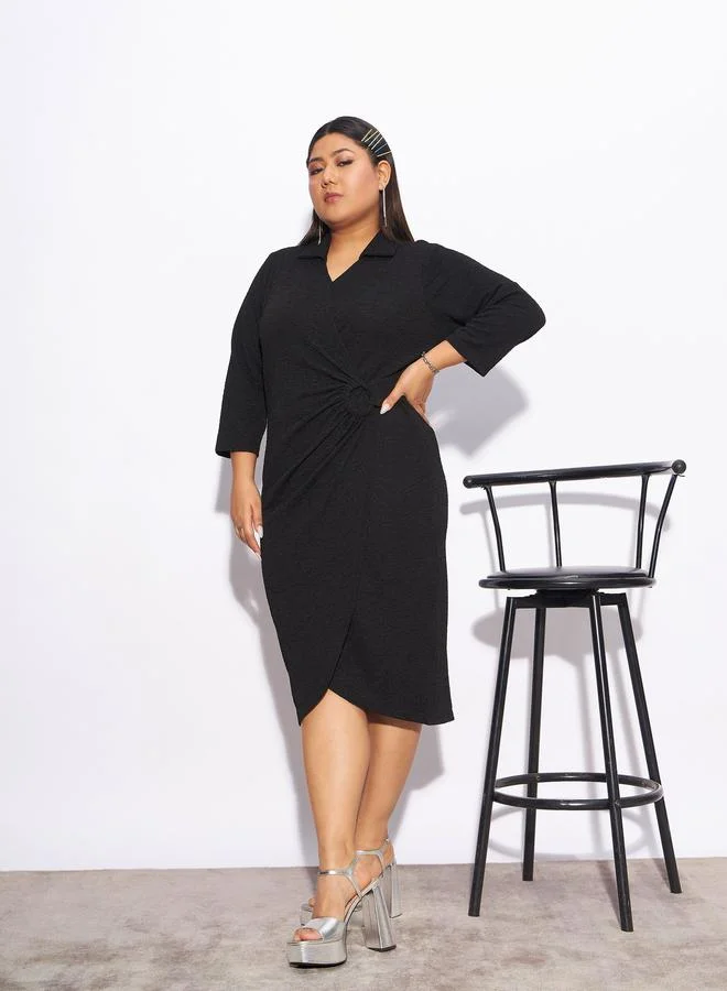 SASSAFRAS Textured Black Dress