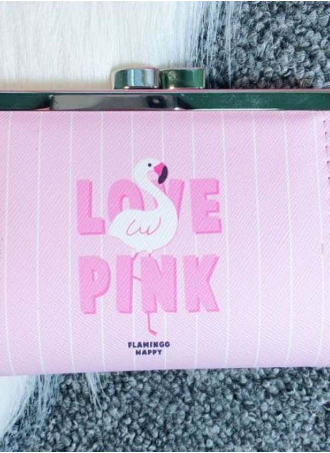 NIBEMINENT Flamingo Printed Coin Purses Pink/Silver/White  - Image 2