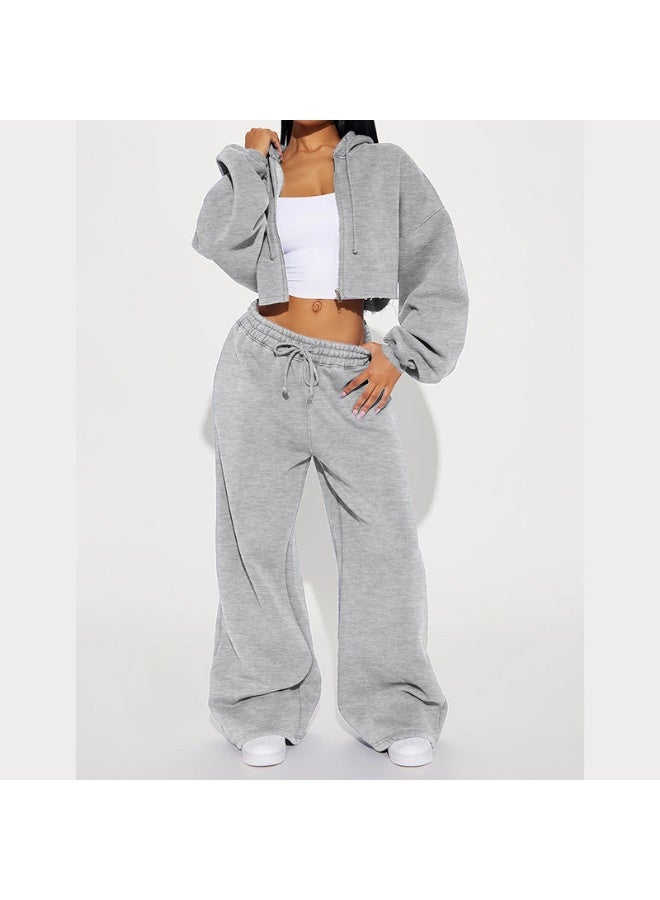 NIBEMINENT Loose Elegant 2 Piece Set Women Solid Long Sleeve Crop Coat Lace Up High Waist Straight Pants Trendy Sports Lady Suit - Image 1