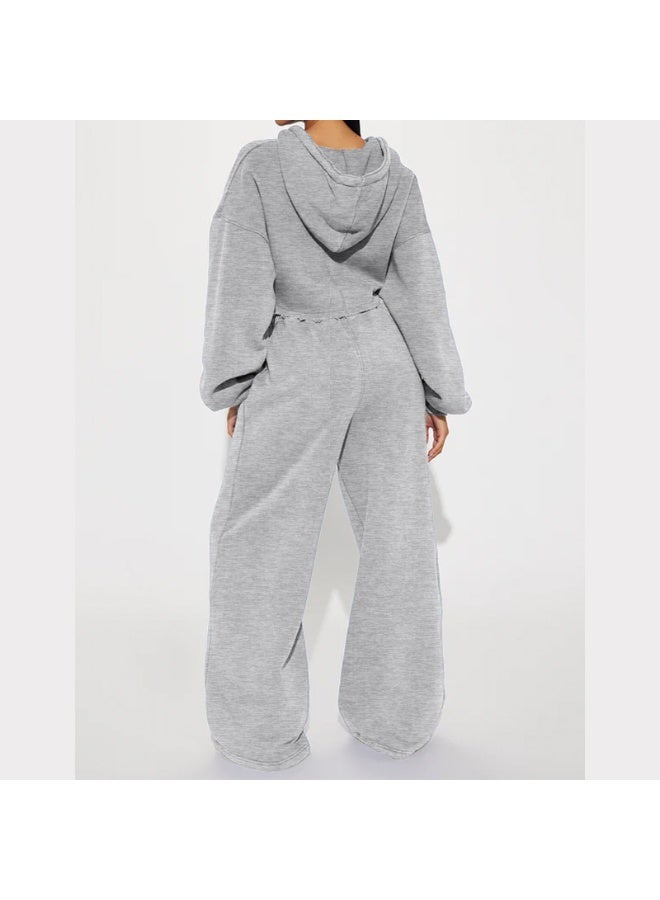 NIBEMINENT Loose Elegant 2 Piece Set Women Solid Long Sleeve Crop Coat Lace Up High Waist Straight Pants Trendy Sports Lady Suit - Image 3