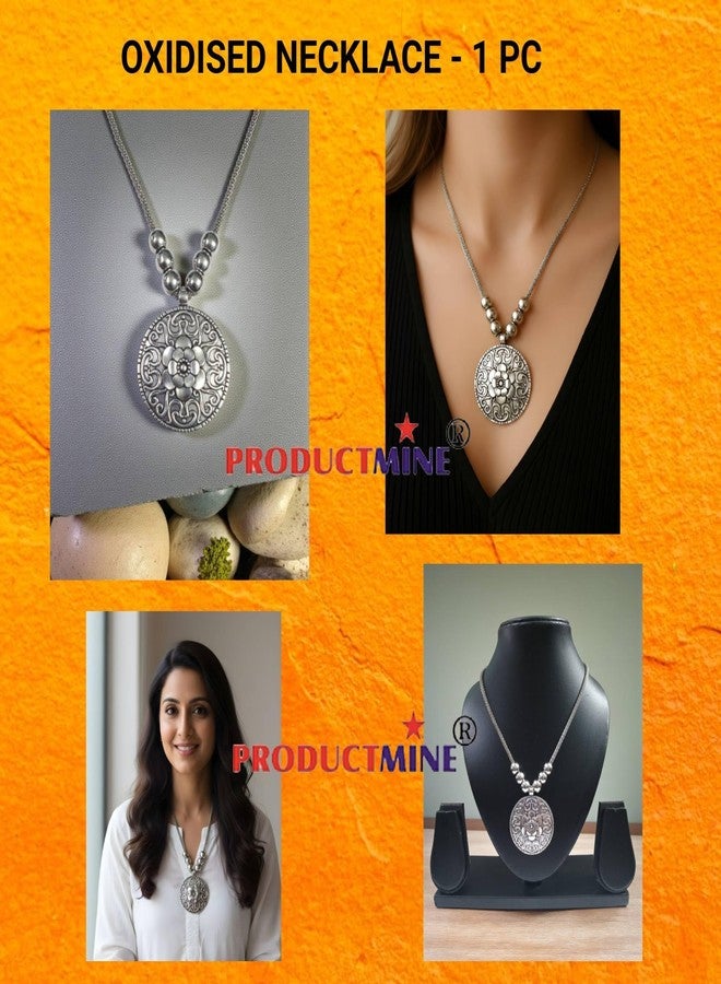 PRODUCTMINE سلسلة قلادة كبيرة من الفضة المؤكسدة الصناعية من PRODUCTMINE® - مجوهرات عتيقة مميزة للفتيات والسيدات - قطعة واحدة - Image 3