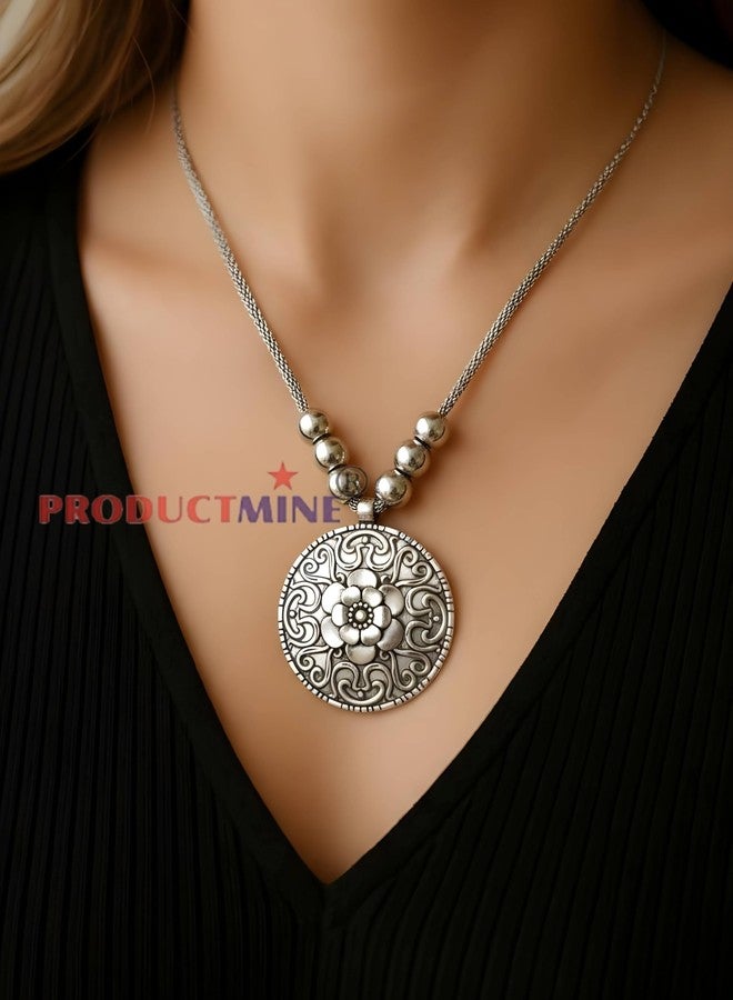 PRODUCTMINE سلسلة قلادة كبيرة من الفضة المؤكسدة الصناعية من PRODUCTMINE® - مجوهرات عتيقة مميزة للفتيات والسيدات - قطعة واحدة - Image 4