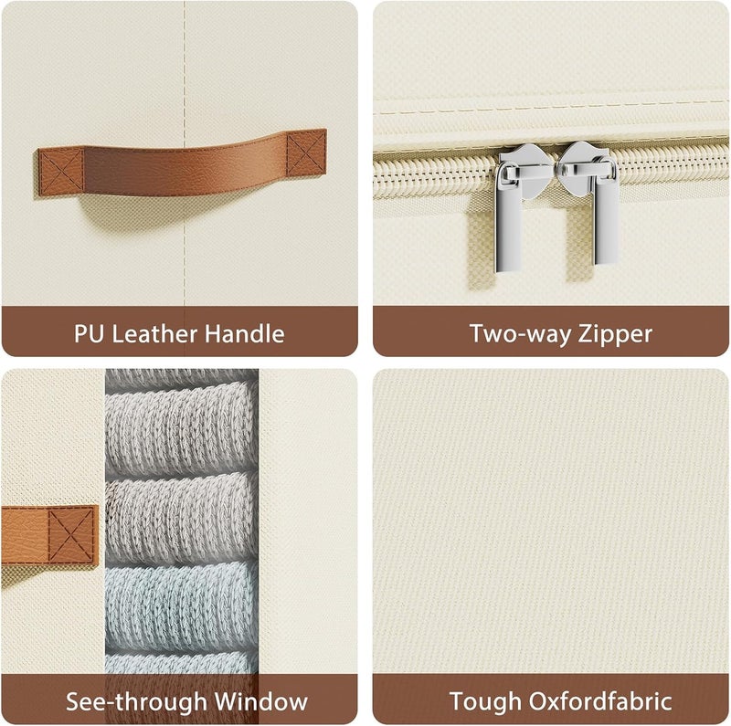 KitHero Clothes Storage Bins with Sturdy Frames, Foldable Fabric Clothing Organizer Box for Moving, Sweater Storage Cube with Lids and Zipper, Linen Closet Storage Bags for Blankets, Clothes, Sheet - Image 5