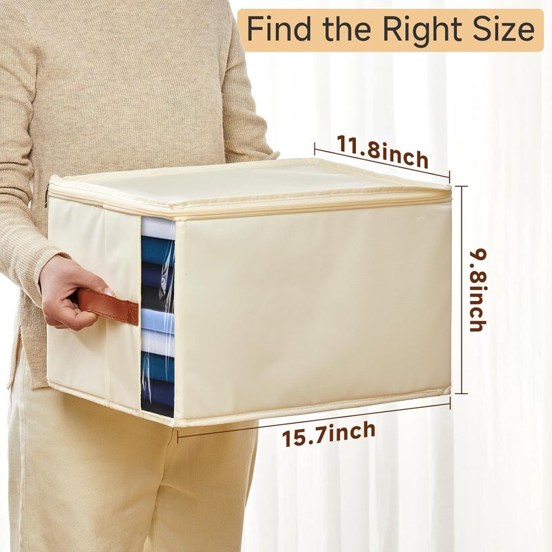 KitHero Clothes Storage Bins with Sturdy Frames, Foldable Fabric Clothing Organizer Box for Moving, Sweater Storage Cube with Lids and Zipper, Linen Closet Storage Bags for Blankets, Clothes, Sheet - Image 2