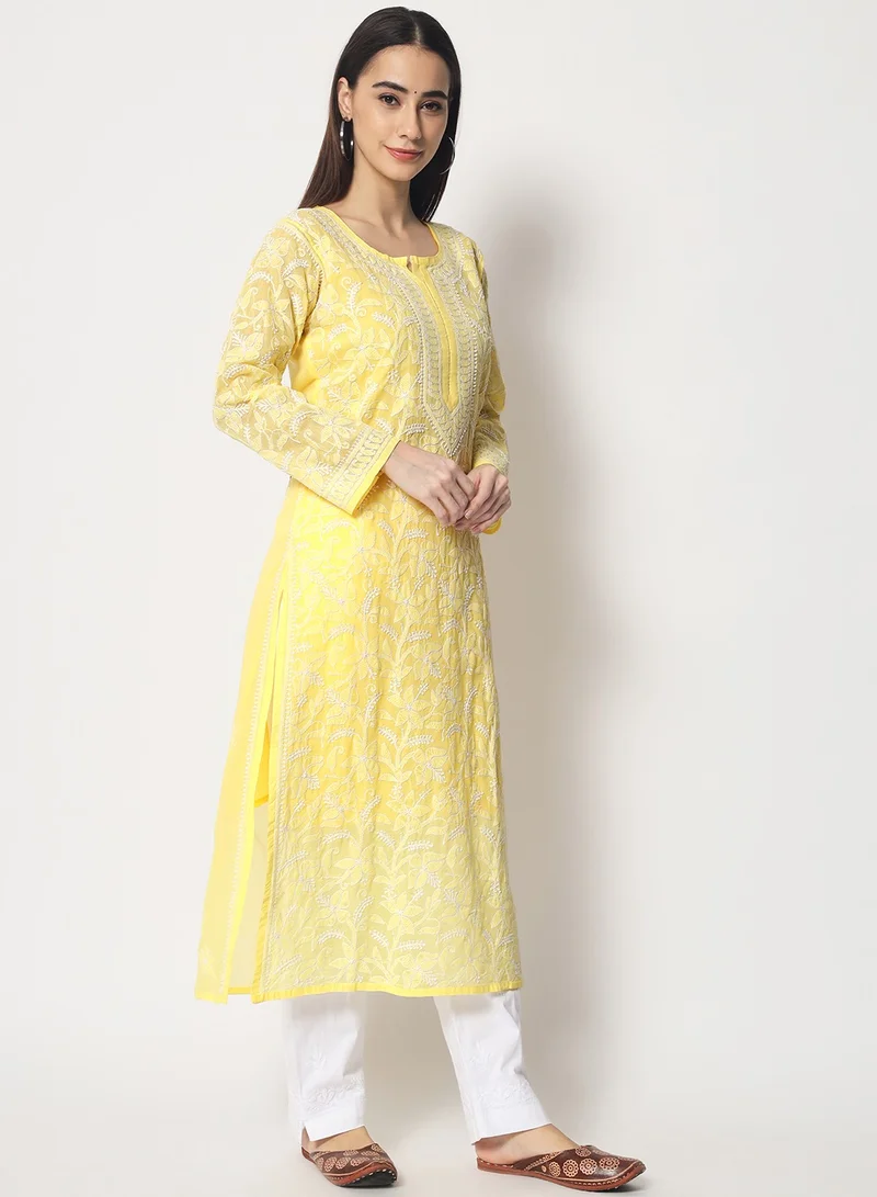 Alaya Hand Embroidered Chikankari Cotton Straight Kurta-AL3592