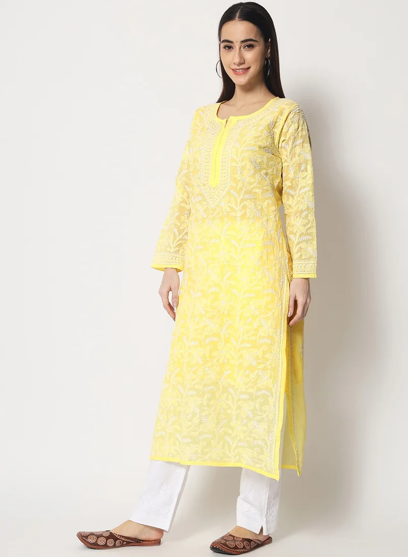 Alaya Hand Embroidered Chikankari Cotton Straight Kurta-AL3592